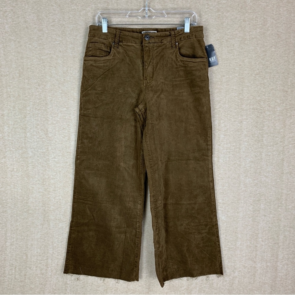 🚨 SOLD 🚨 Kut From The Kloth Meg Wide Leg Size 8 Brown Corduroy Raw Hem Fab Ab
